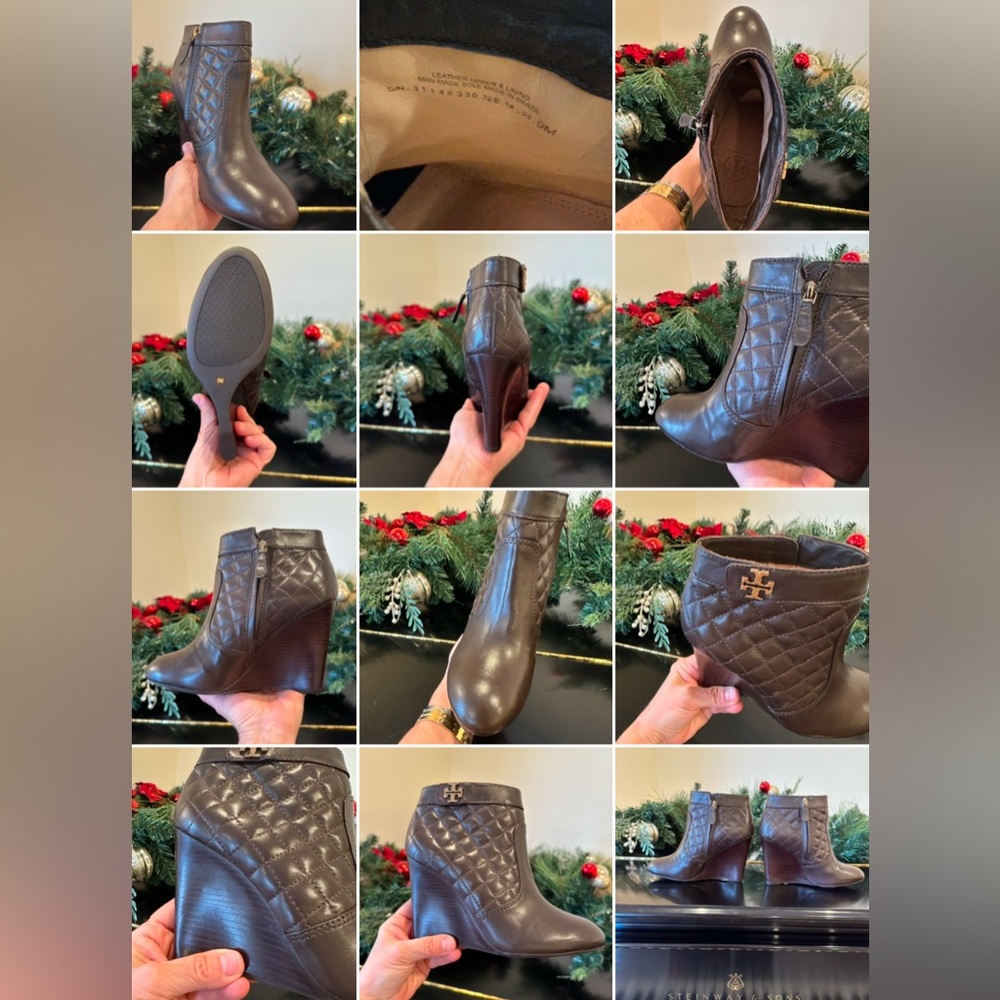 Tory Burch NWOT Authentic RARE Luxury Minimalist Quilted Brown Ankle Boots - Picture 12 of 17
